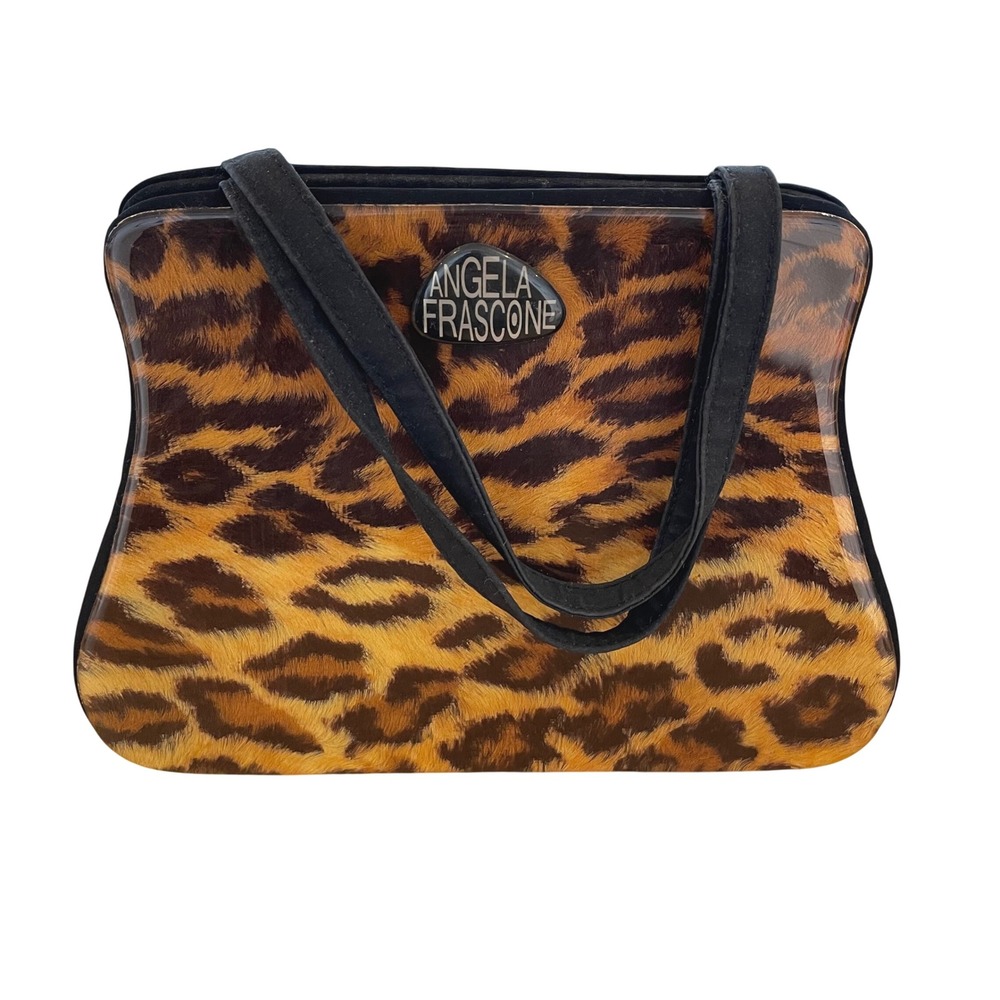 Angela Frascone Leopard Print Top Handle Bag Purse Vintage Style - Picture 2 of 6
